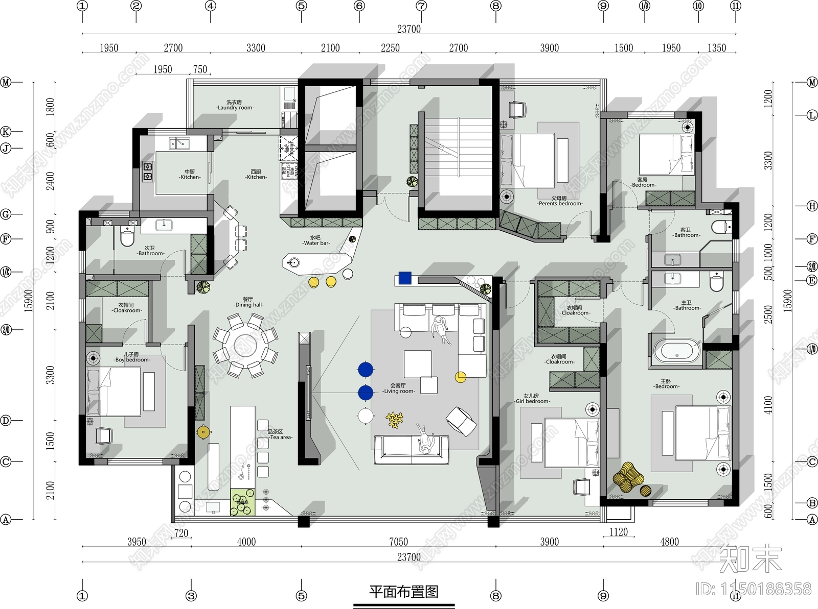 260方大平层平面图cad施工图下载【ID:1150188358】