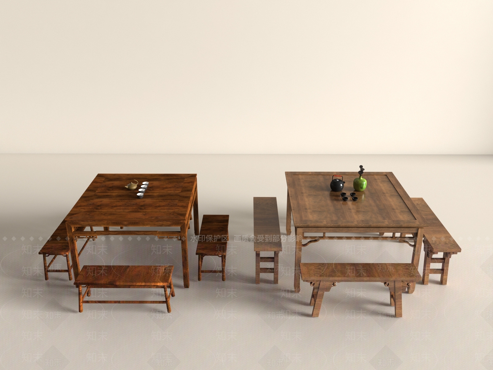 中式八仙茶桌椅组合3D模型下载【ID:1150188631】