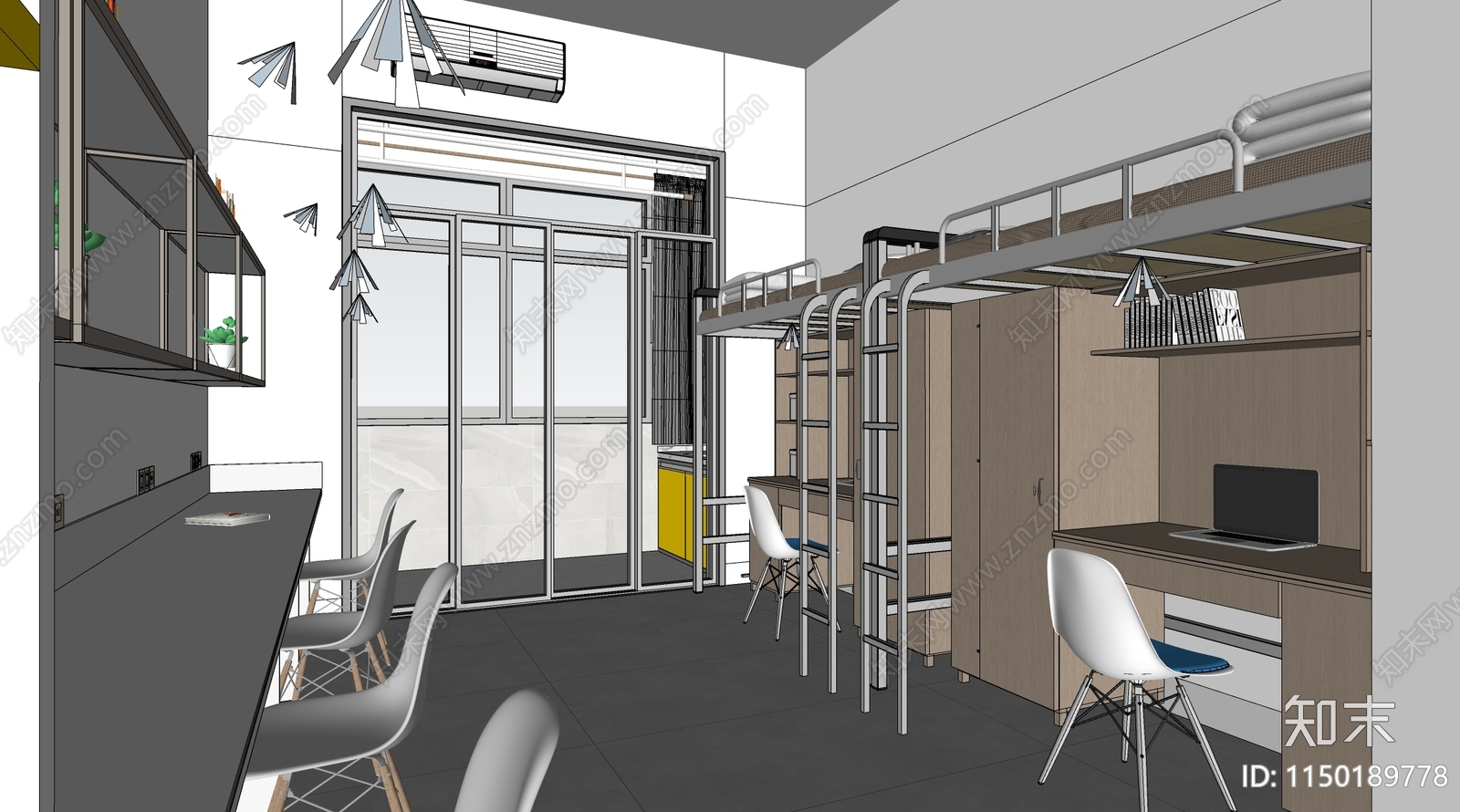 现代学生宿舍SU模型下载【ID:1150189778】