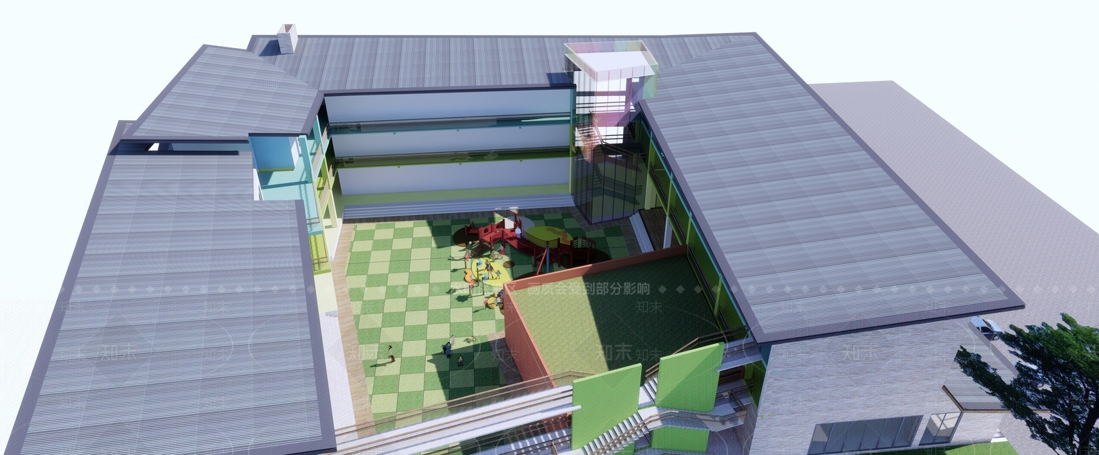 现代幼儿园建筑SU模型下载【ID:1150190719】