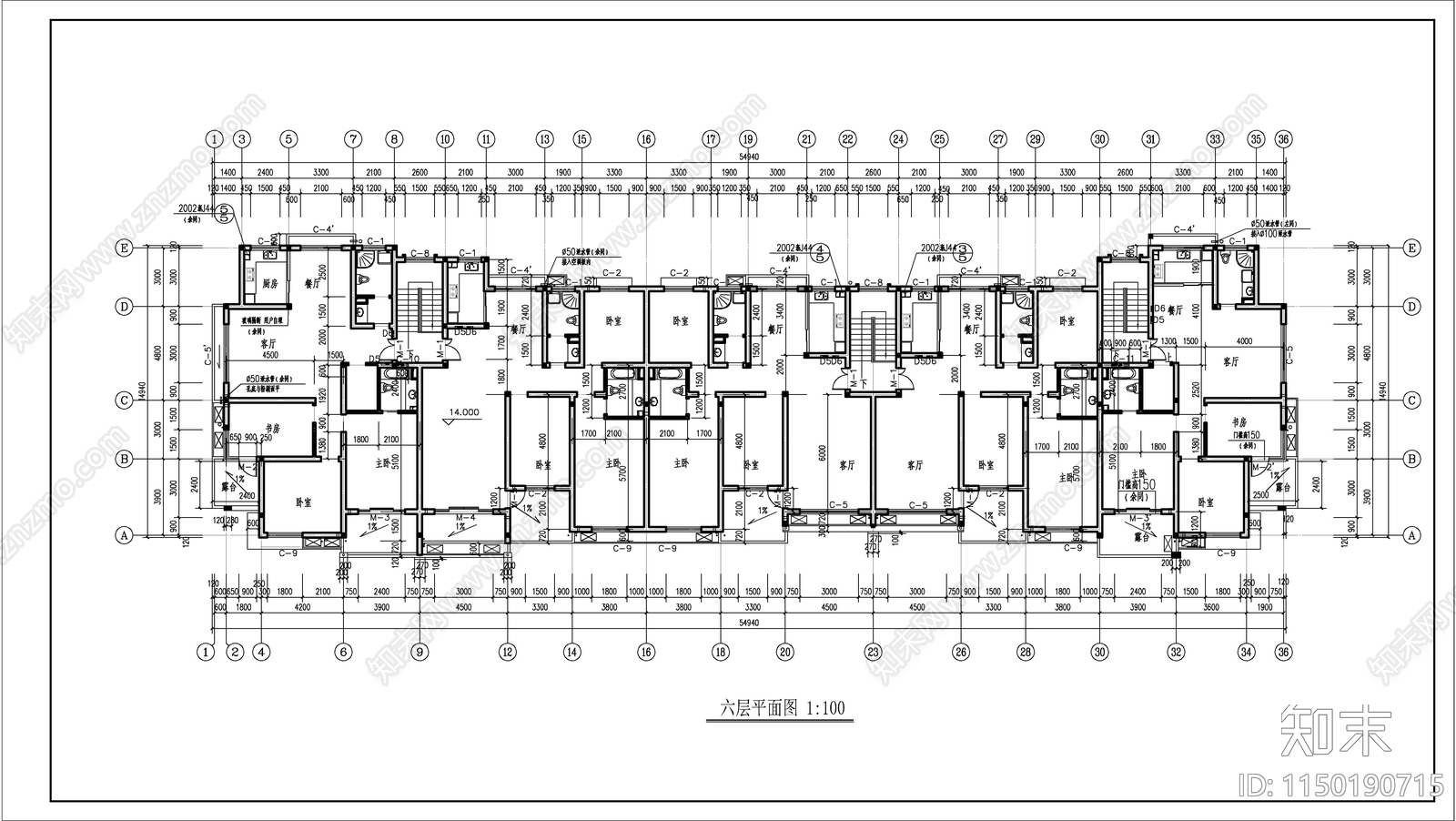 简中风格住宅建筑cad施工图下载【ID:1150190715】