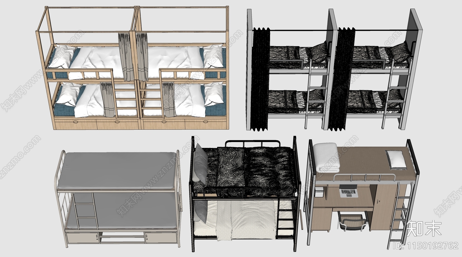 现代宿舍高低床SU模型下载【ID:1150192762】