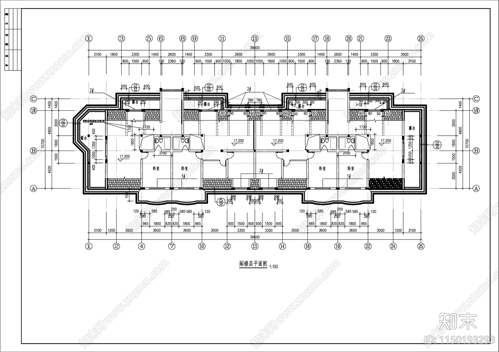 单位员工住宿楼建筑cad施工图下载【ID:1150193293】