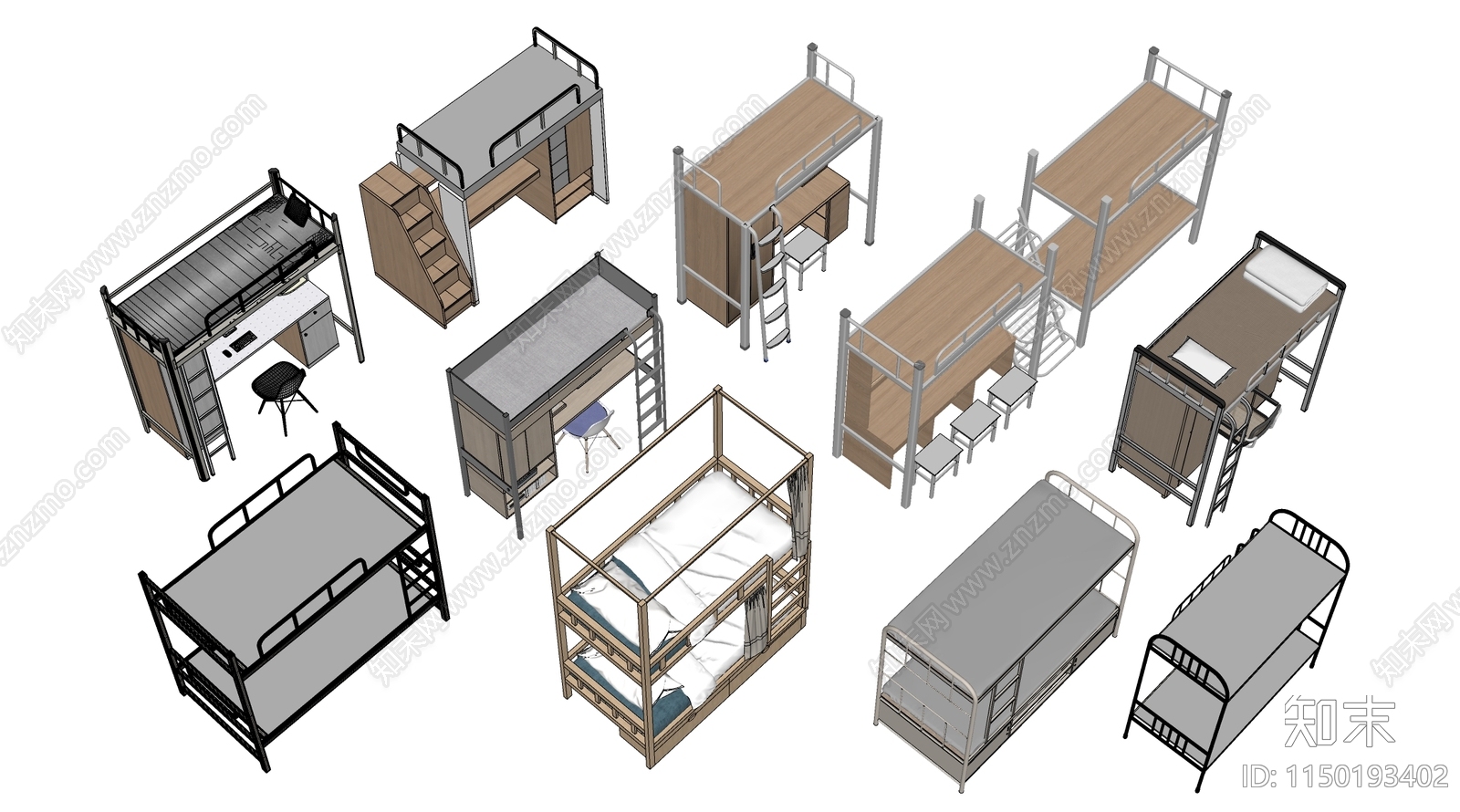 现代宿舍双层床SU模型下载【ID:1150193402】