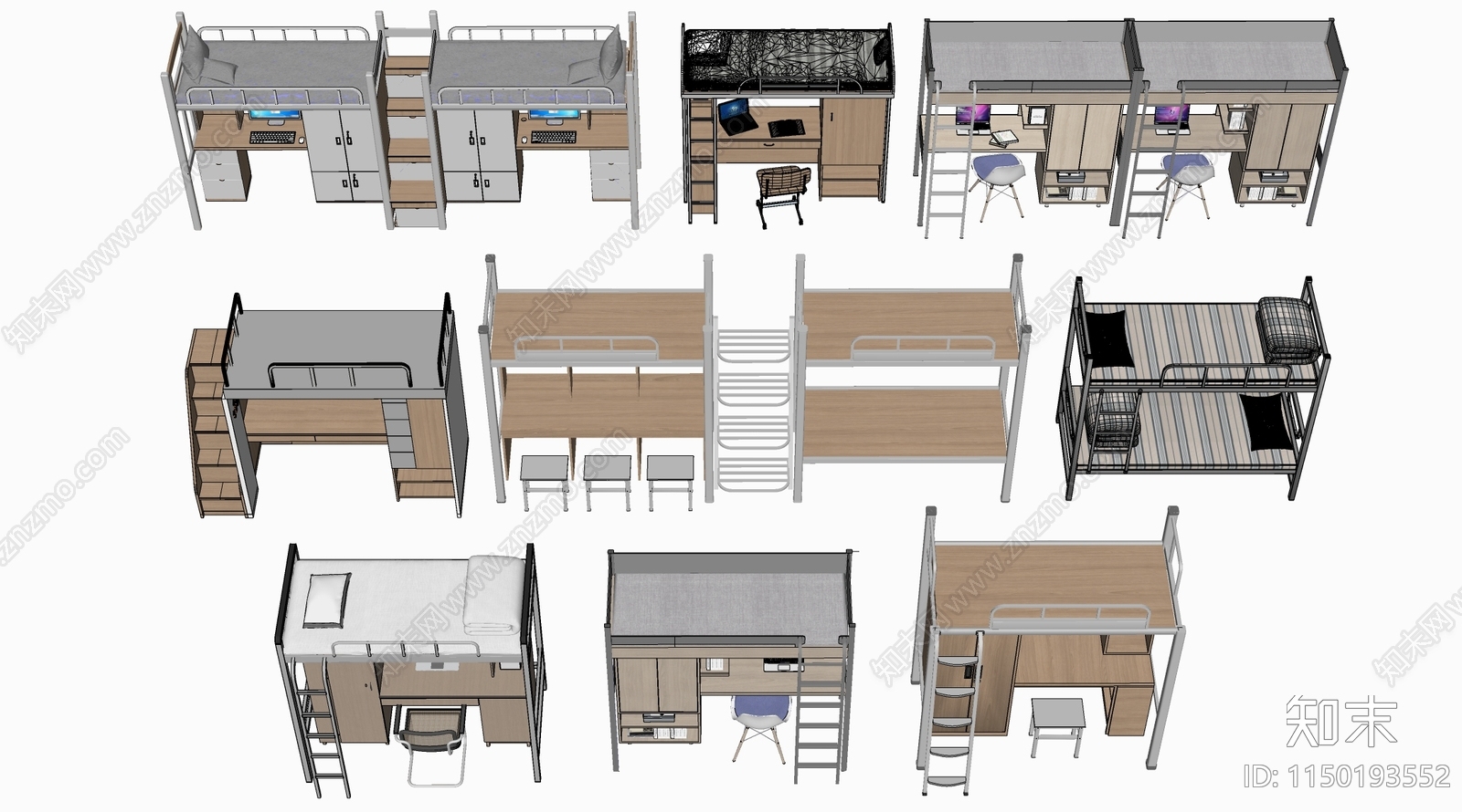 现代宿舍高低床SU模型下载【ID:1150193552】