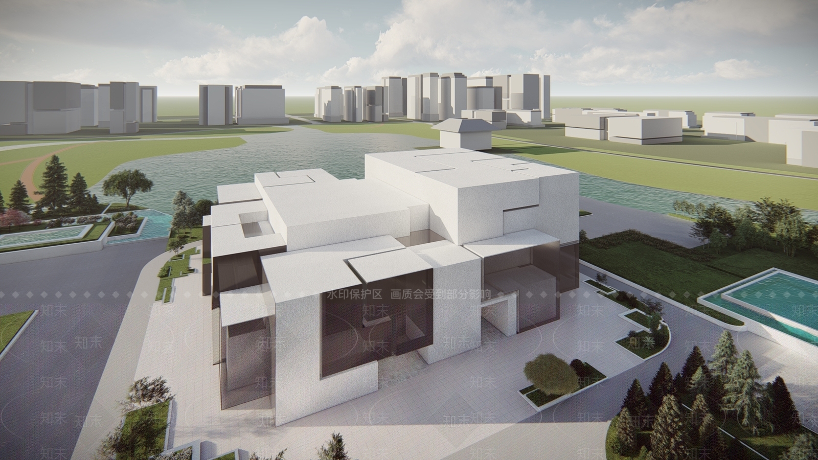 现代剧院体块组合SU模型下载【ID:1150194901】