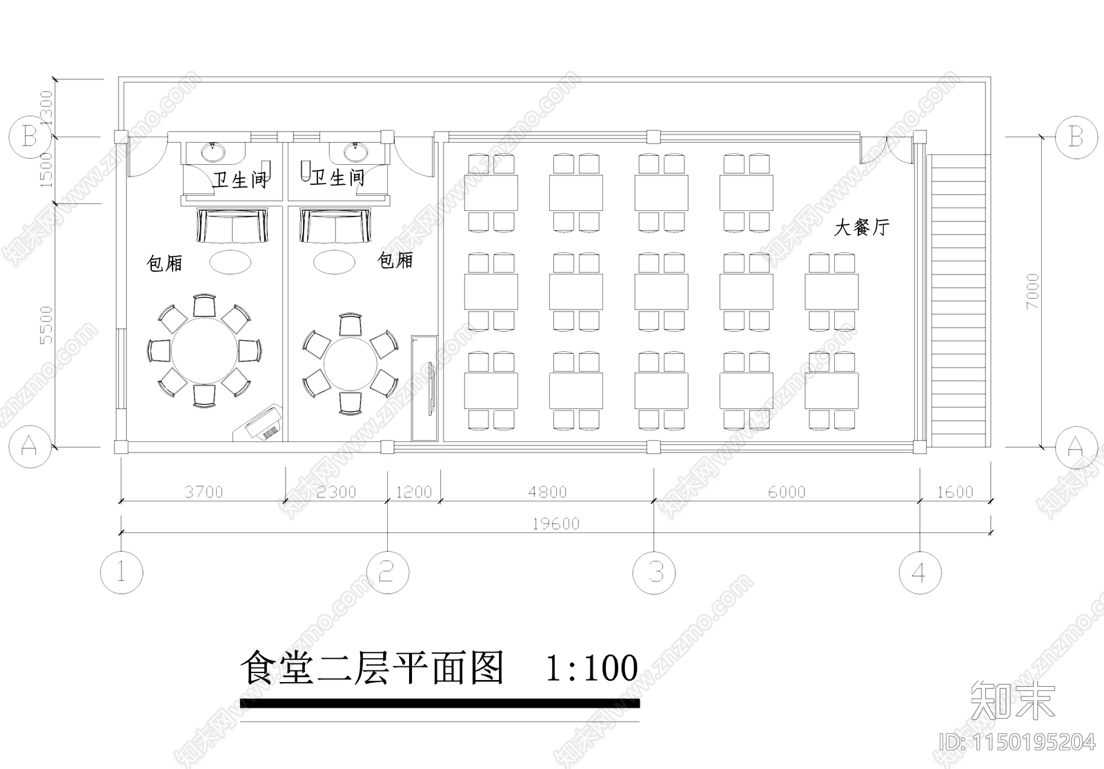 现代小型食堂餐厅建筑cad施工图下载【ID:1150195204】