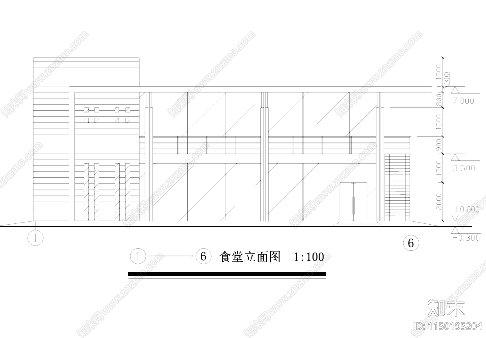 现代小型食堂餐厅建筑cad施工图下载【ID:1150195204】