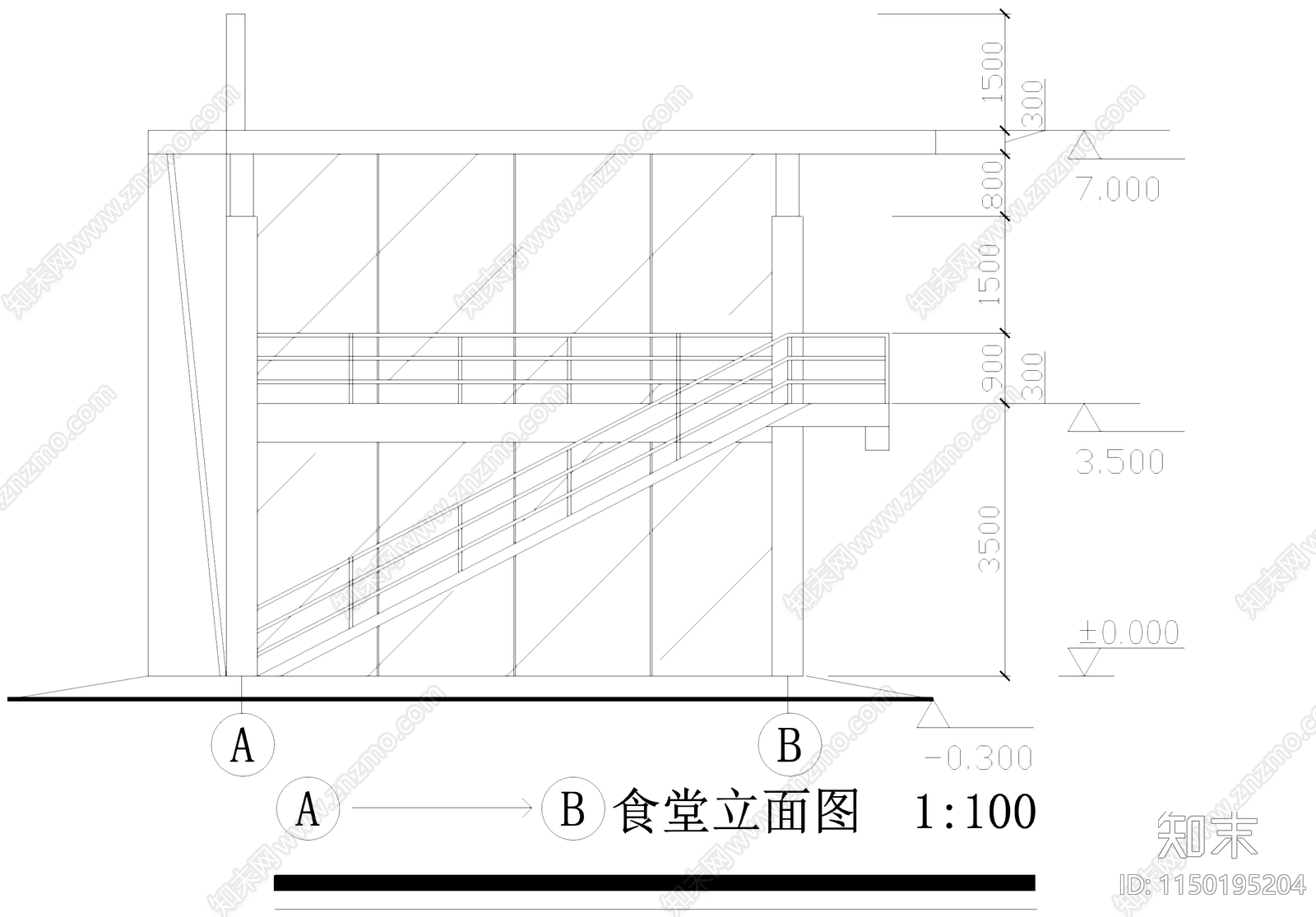 现代小型食堂餐厅建筑cad施工图下载【ID:1150195204】