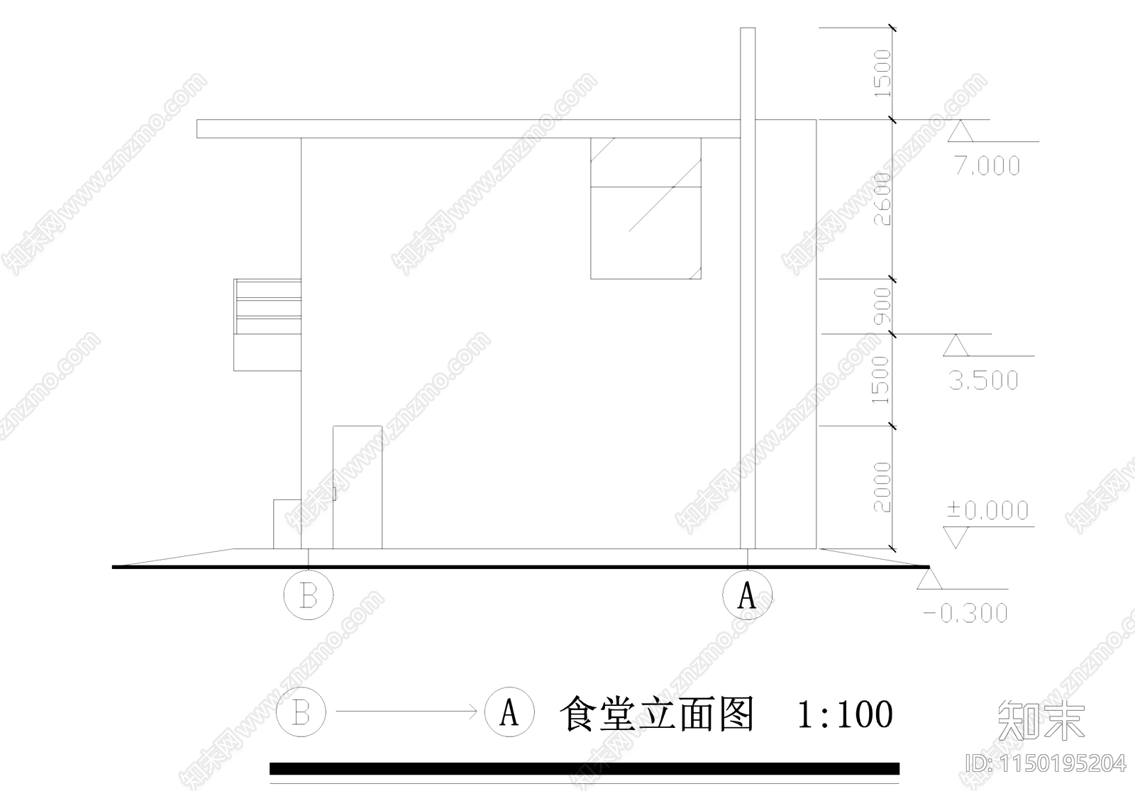 现代小型食堂餐厅建筑cad施工图下载【ID:1150195204】