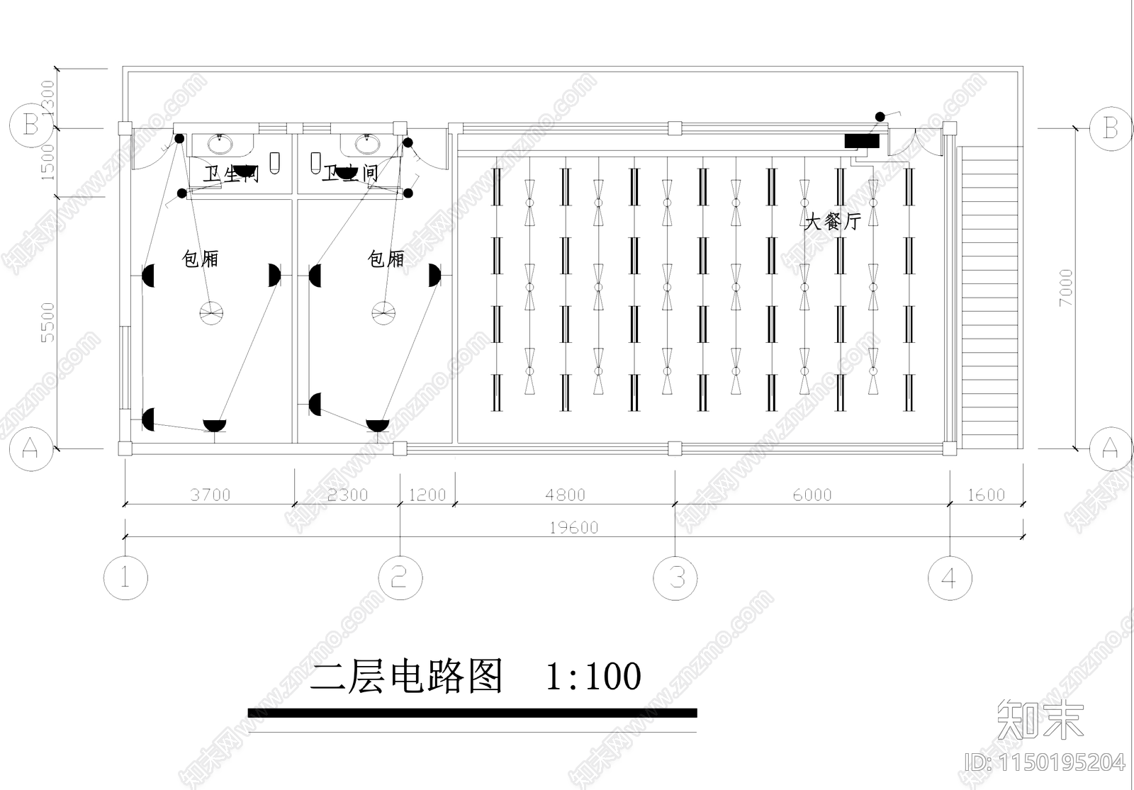 现代小型食堂餐厅建筑cad施工图下载【ID:1150195204】