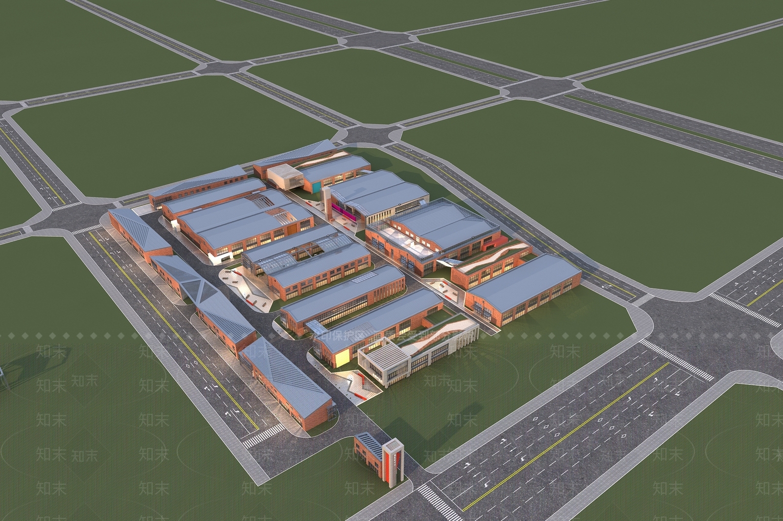 现代工业园区厂房3D模型下载【ID:1150195933】