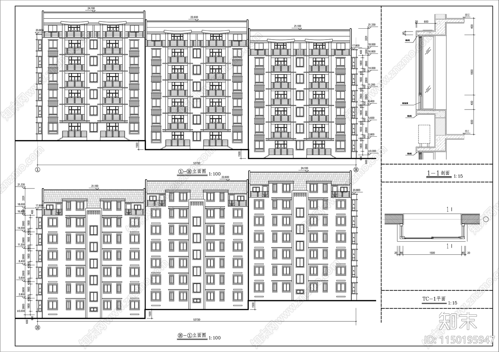 住宅建筑cad施工图下载【ID:1150195947】