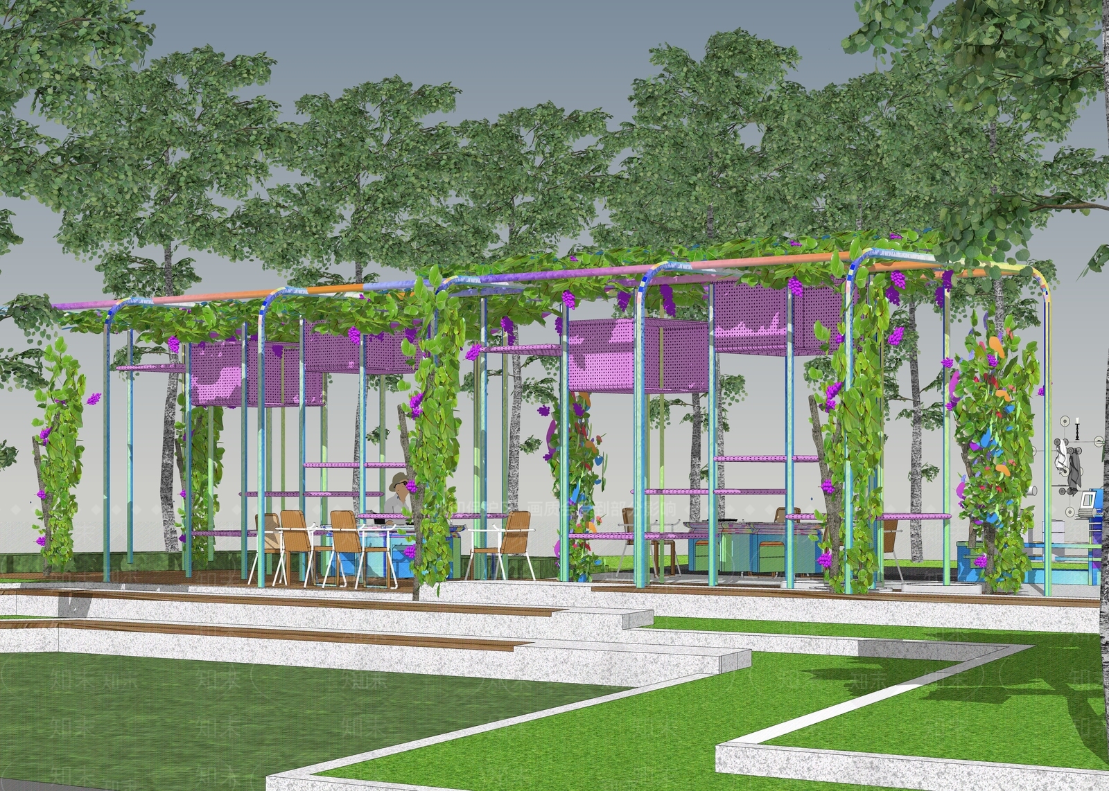 现代葡萄藤植物爬藤廊架SU模型下载【ID:1150196339】