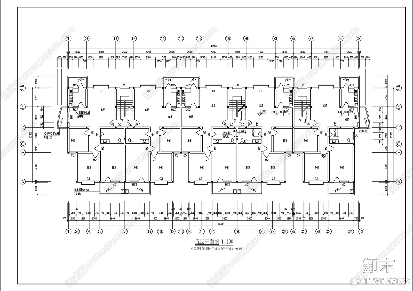 小区住宅楼六层建筑cad施工图下载【ID:1150197662】