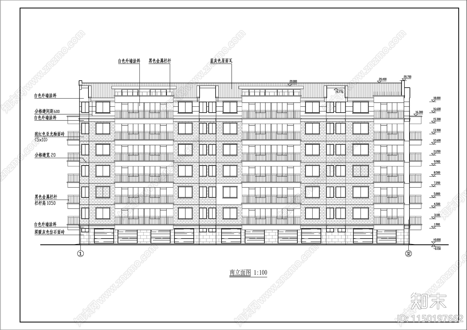 小区住宅楼六层建筑cad施工图下载【ID:1150197662】