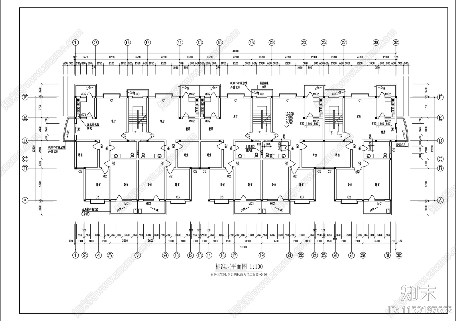 小区住宅楼六层建筑cad施工图下载【ID:1150197662】