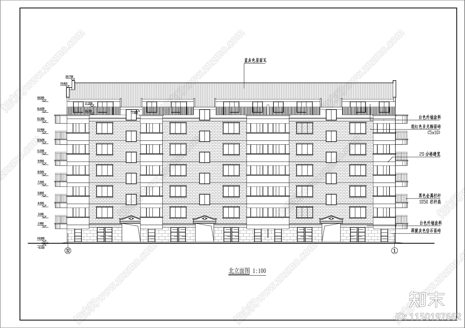 小区住宅楼六层建筑cad施工图下载【ID:1150197662】