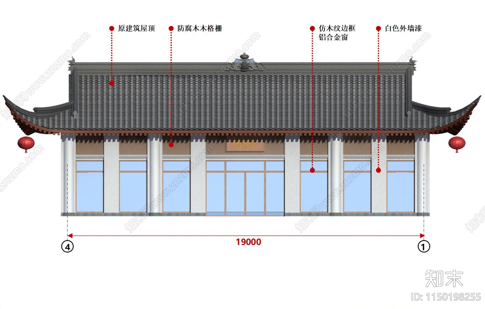 一号楼古建外立面cad施工图下载【ID:1150198255】