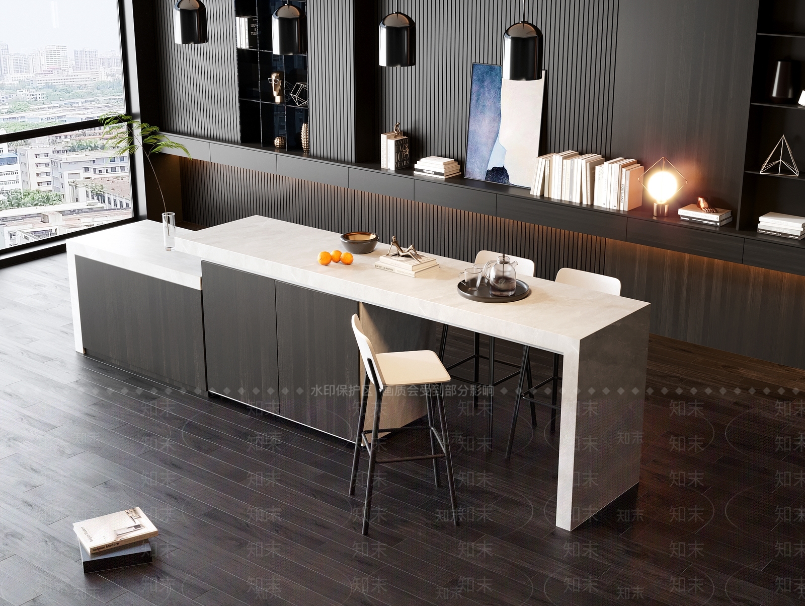 现代吧台餐桌椅组合3D模型下载【ID:1150199184】