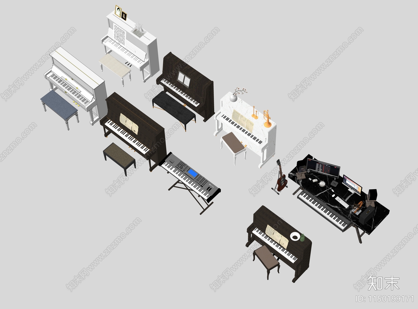 现代实木钢琴SU模型下载【ID:1150199171】