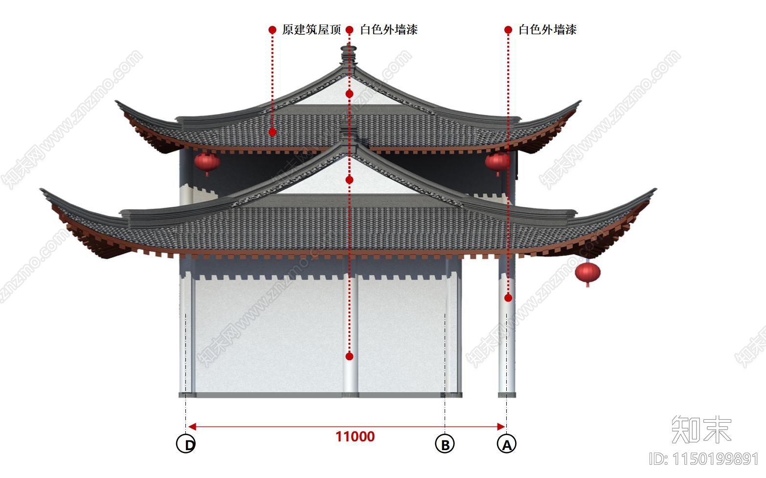 五号古建筑外观设计施工图cad施工图下载【ID:1150199891】