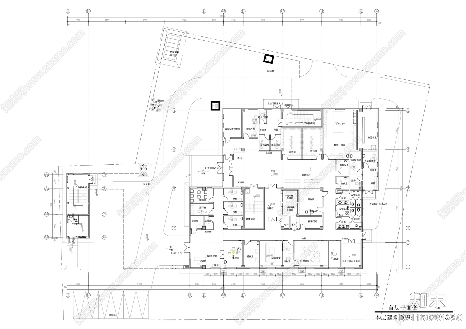 社区卫生医院平面图cad施工图下载【ID:1150201240】