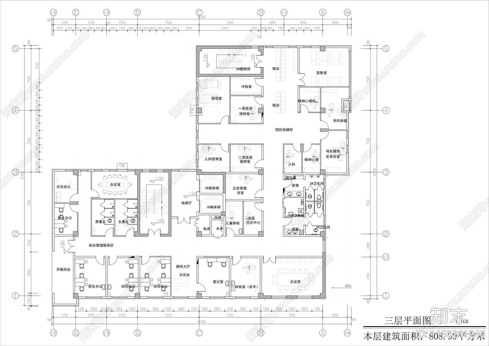 社区卫生医院平面图cad施工图下载【ID:1150201240】