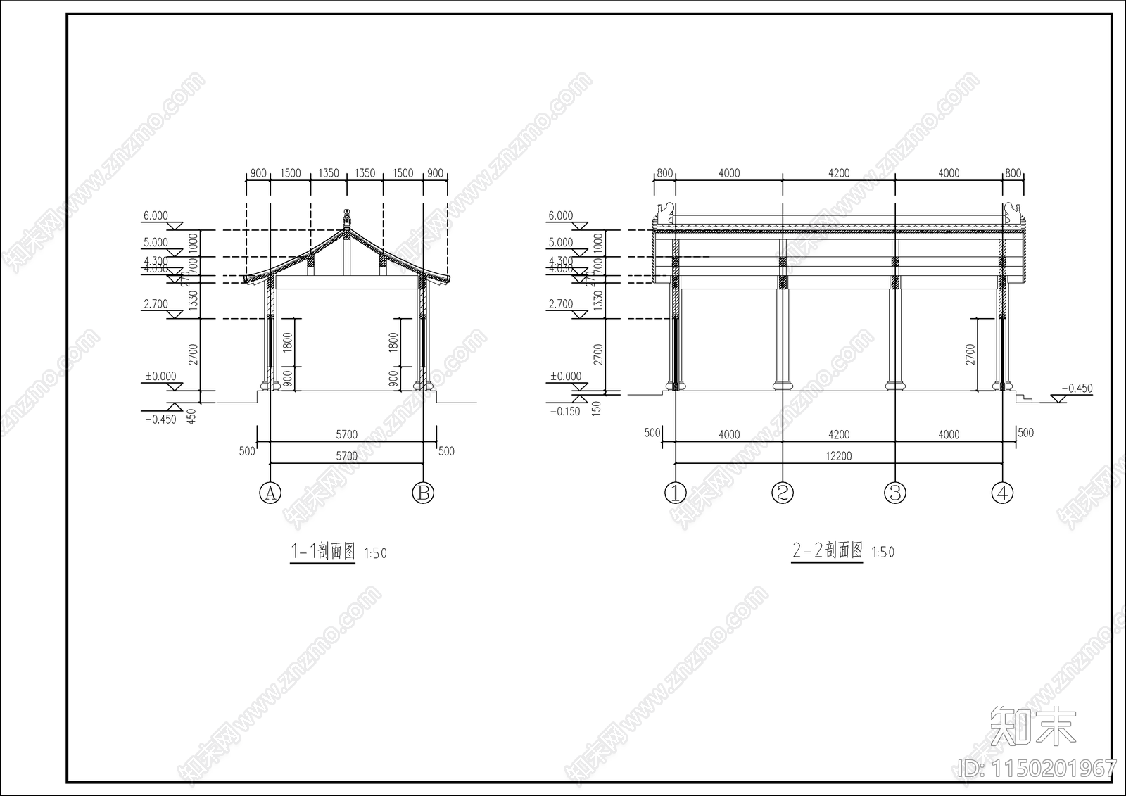 新中式古建景观茶室建筑cad施工图下载【ID:1150201967】