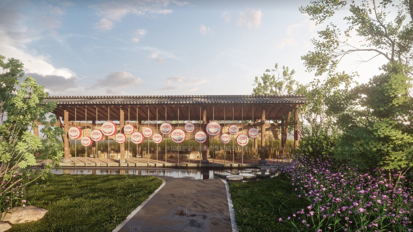 中式花鼓互动廊架SU模型下载【ID:1150204074】