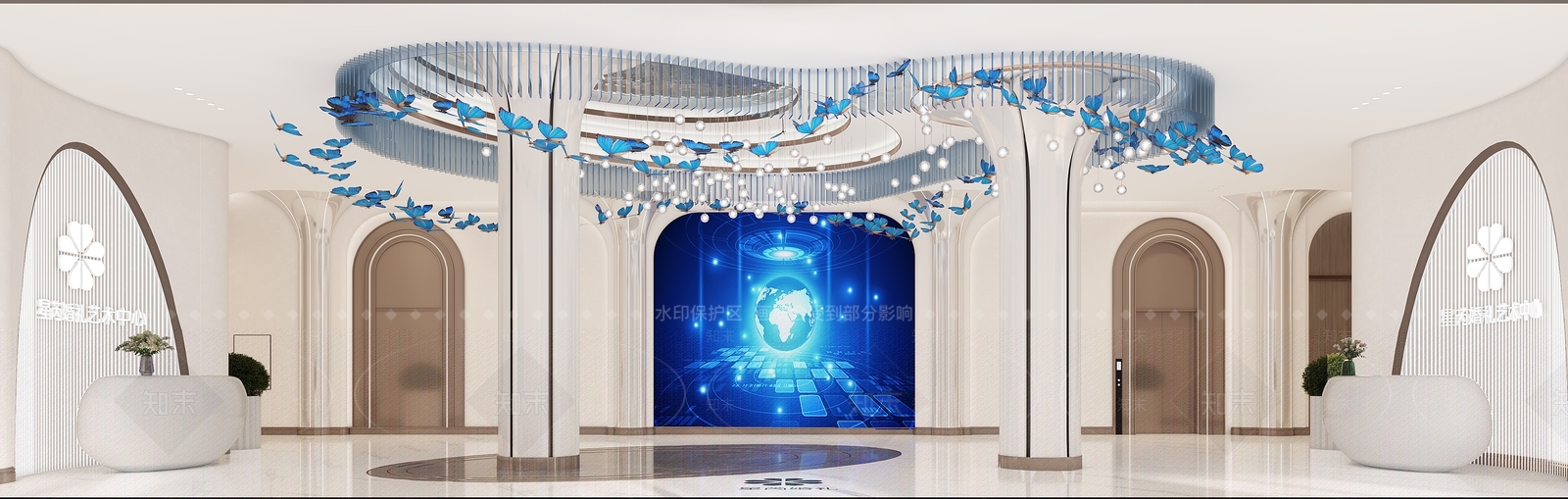 现代酒店大堂3D模型渲染效果图