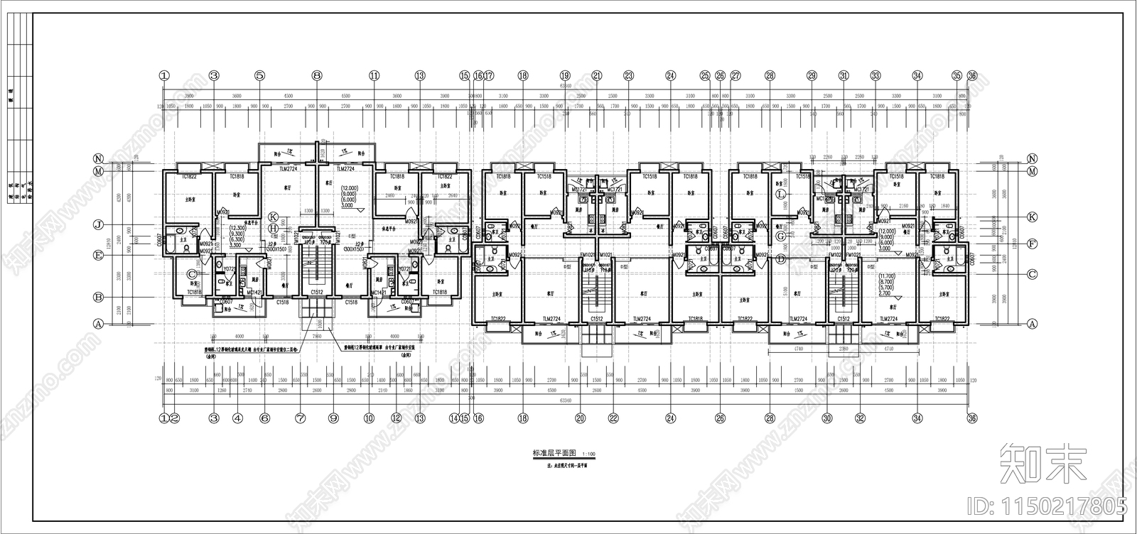 塞纳河住宅楼建筑cad施工图下载【ID:1150217805】