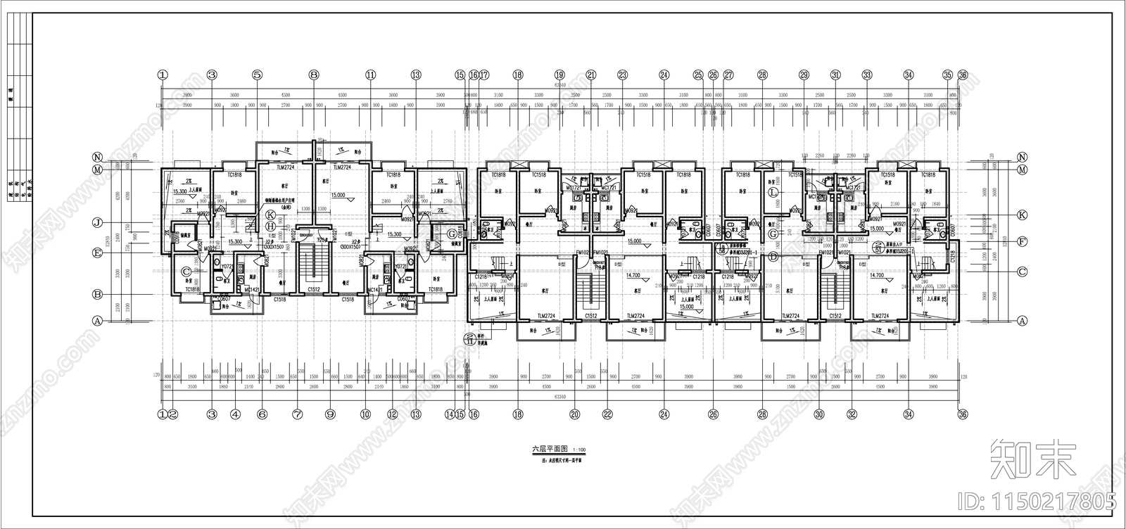 塞纳河住宅楼建筑cad施工图下载【ID:1150217805】