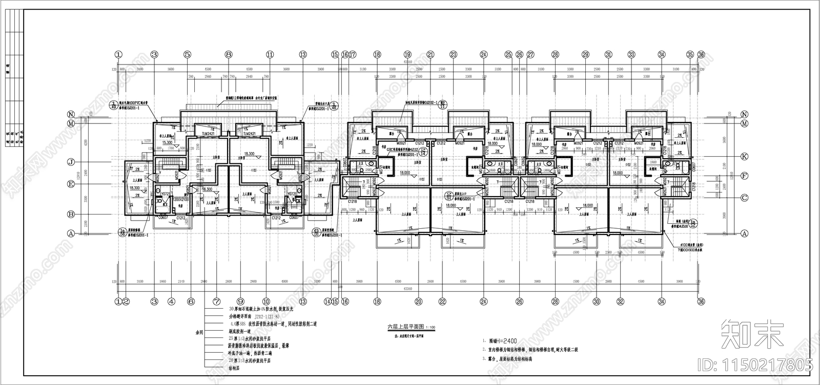 塞纳河住宅楼建筑cad施工图下载【ID:1150217805】