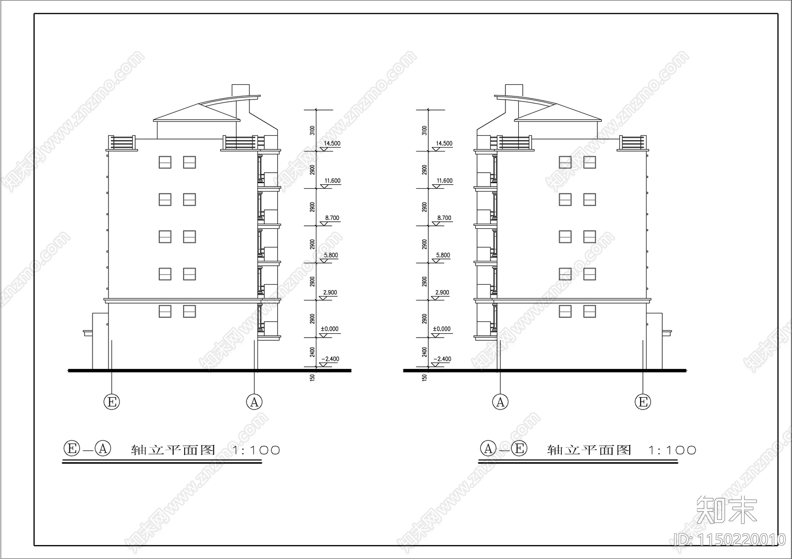 现代小高层住宅建筑cad施工图下载【ID:1150220010】