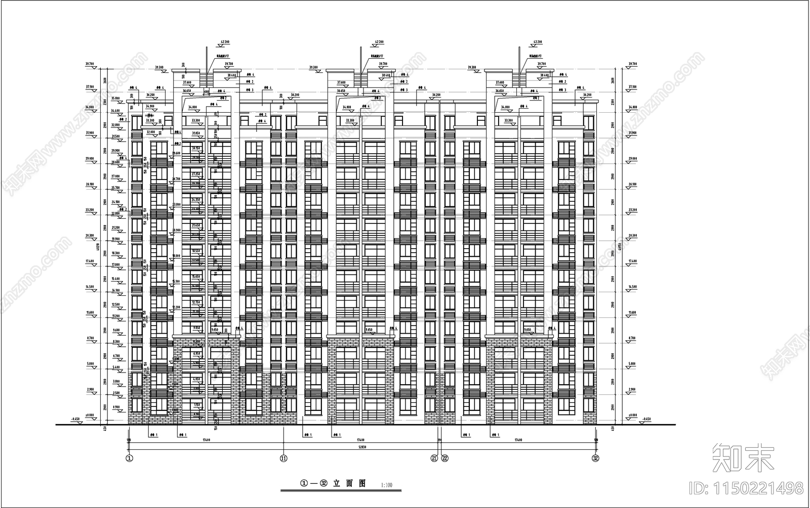 小高层住宅建筑cad施工图下载【ID:1150221498】