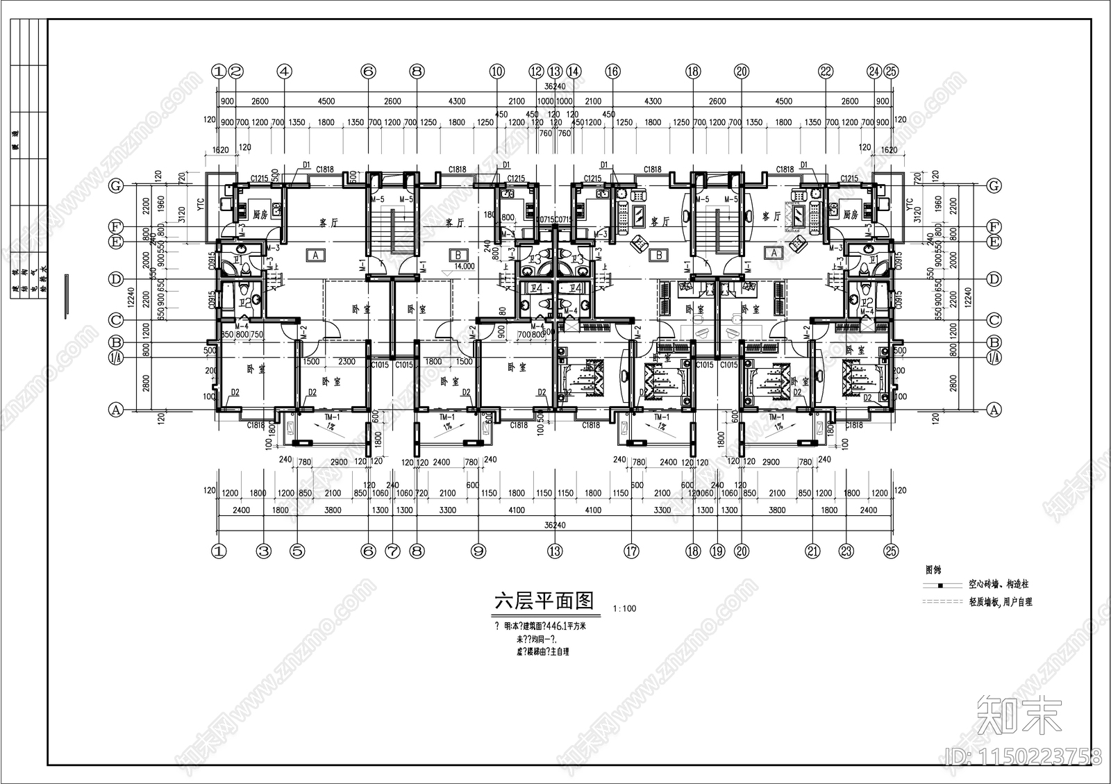 住宅楼建筑cad施工图下载【ID:1150223758】