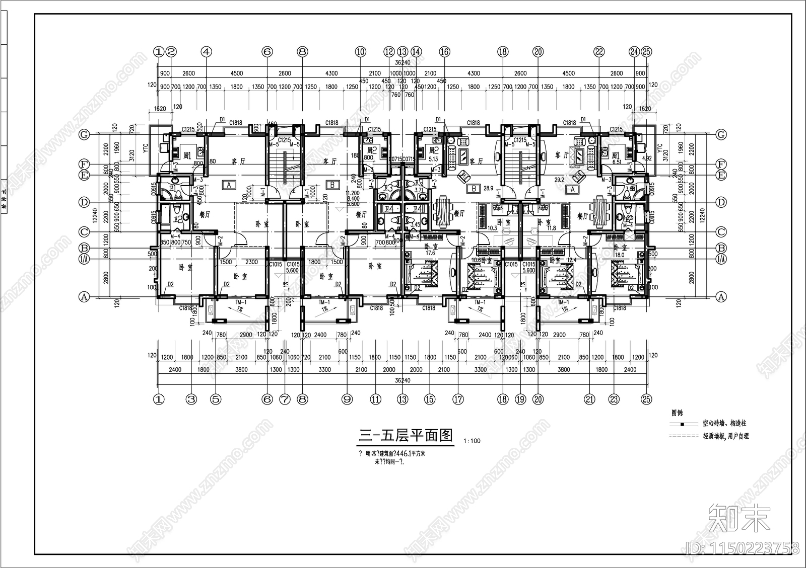 住宅楼建筑cad施工图下载【ID:1150223758】