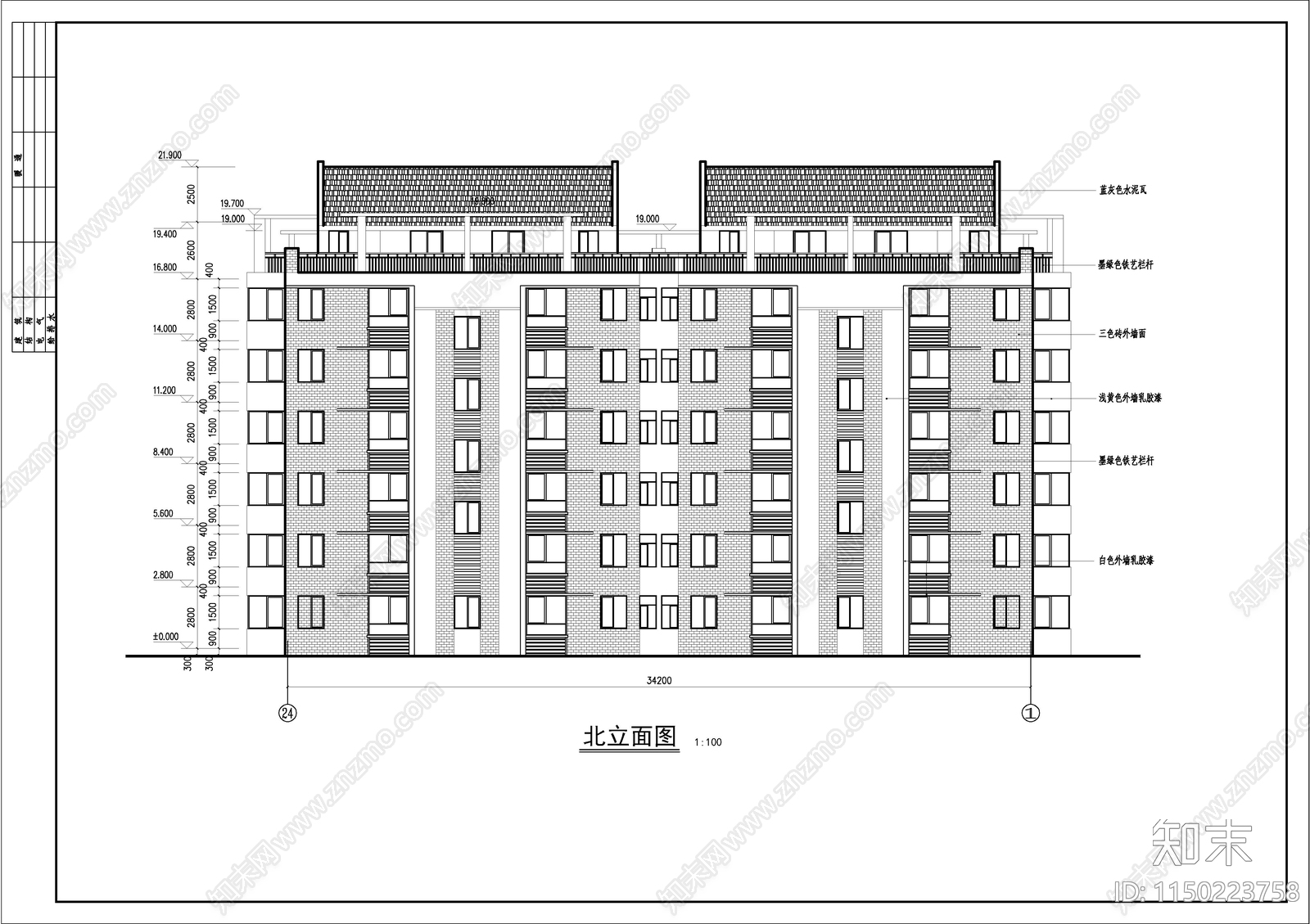 住宅楼建筑cad施工图下载【ID:1150223758】