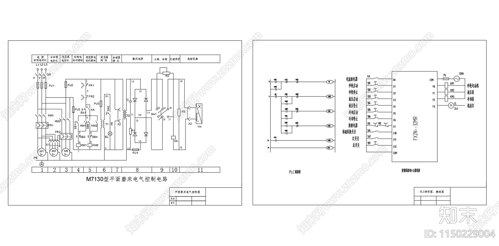 平面磨床电气控制图PLC接线图节点详图cad施工图下载【ID:1150229004】