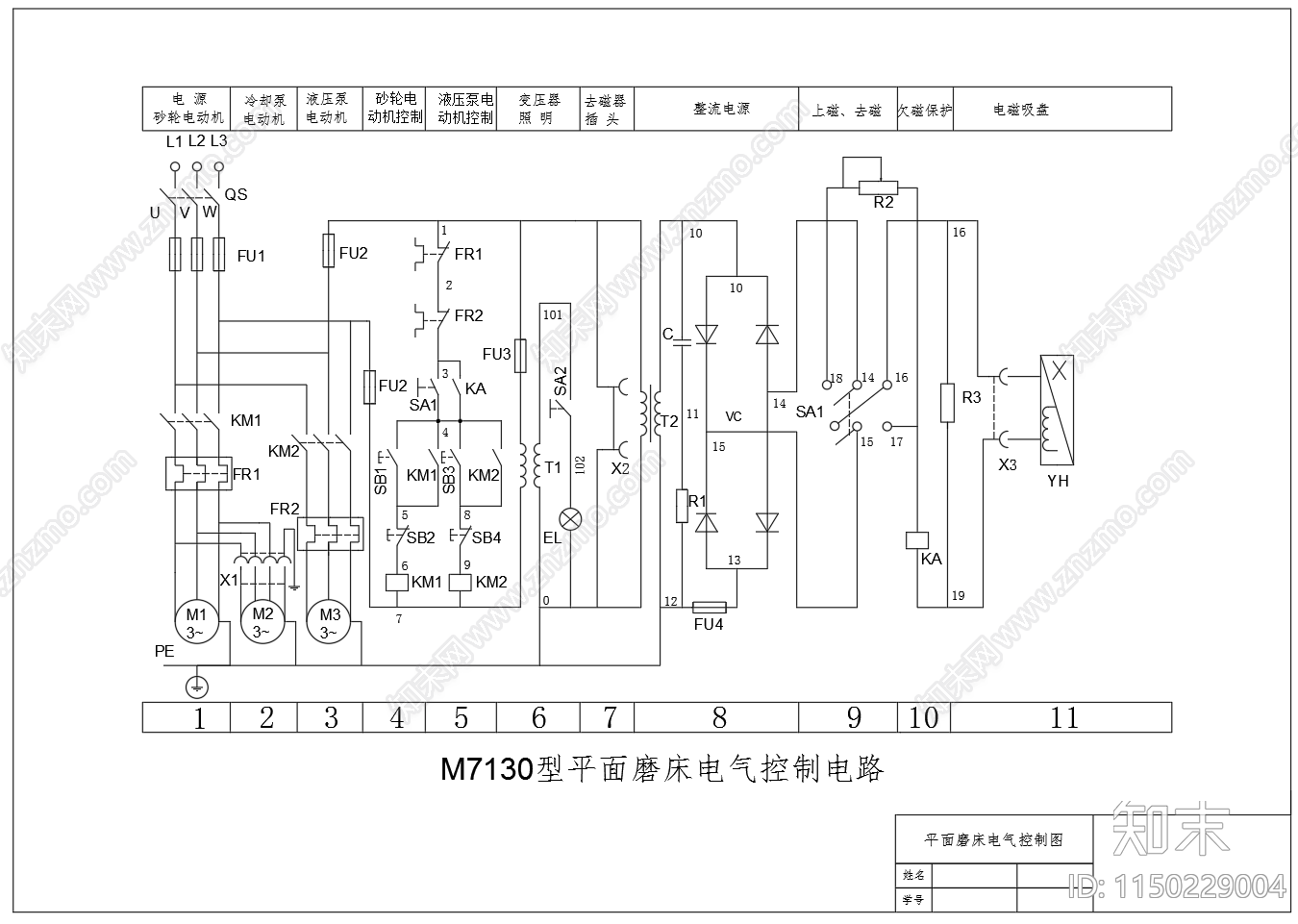 平面磨床电气控制图PLC接线图节点详图cad施工图下载【ID:1150229004】