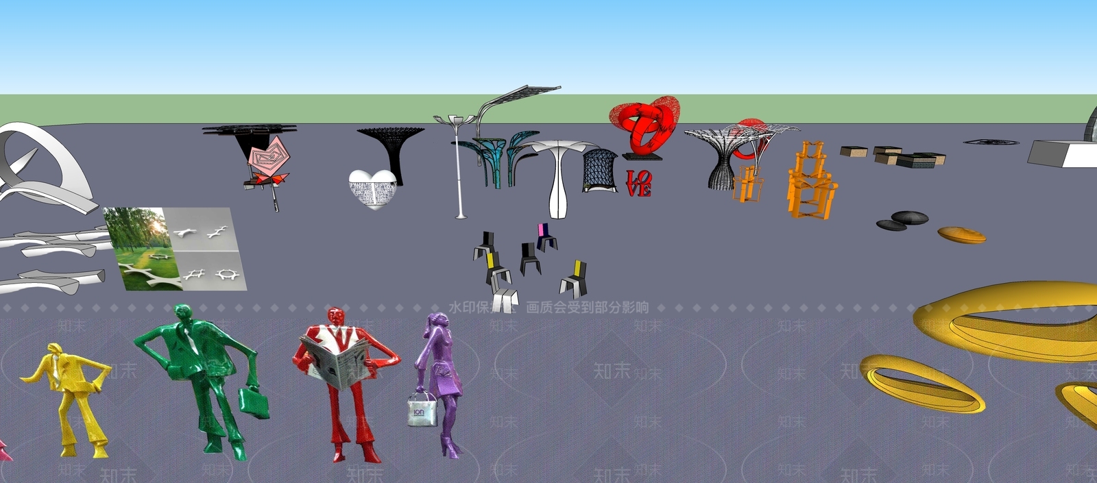 现代商业街雕塑小品SU模型下载【ID:1150230599】