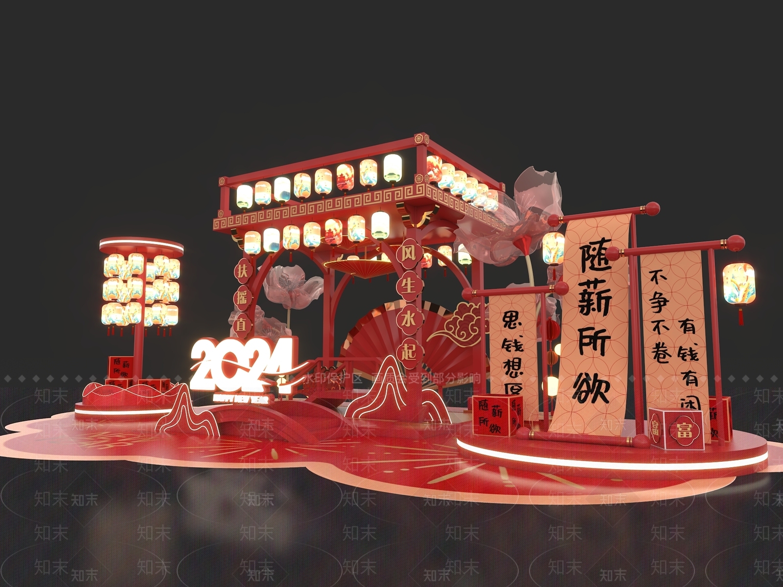 中式龙年新年美陈3D模型下载【ID:1150233998】