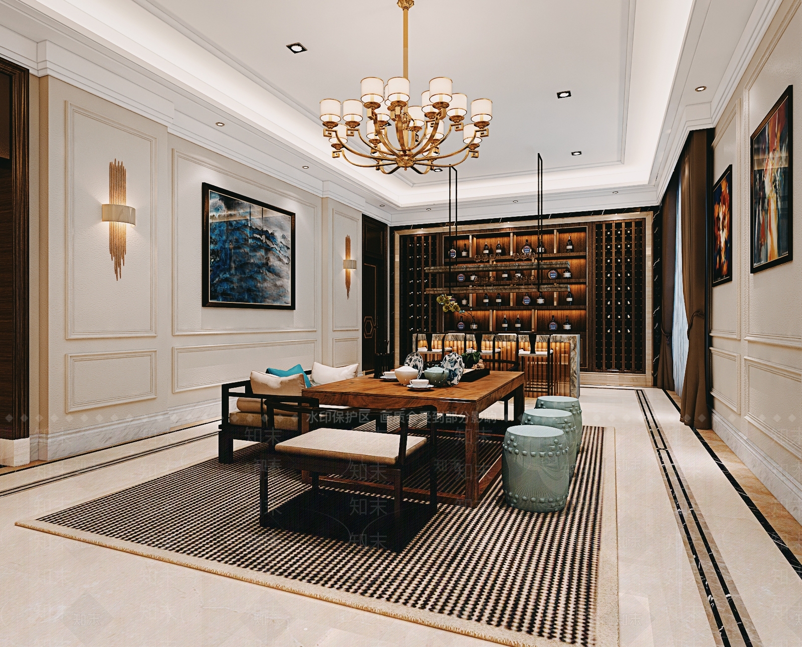 简欧茶室3D模型下载【ID:1150234544】