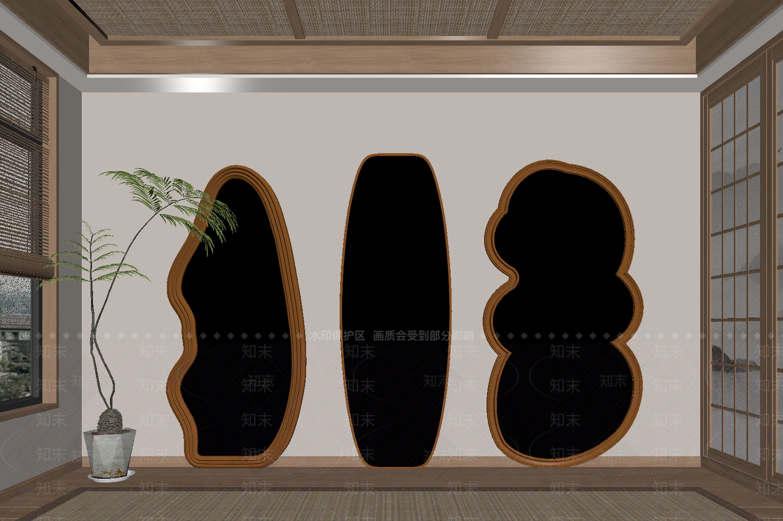 侘寂风全身镜SU模型下载【ID:1150235829】