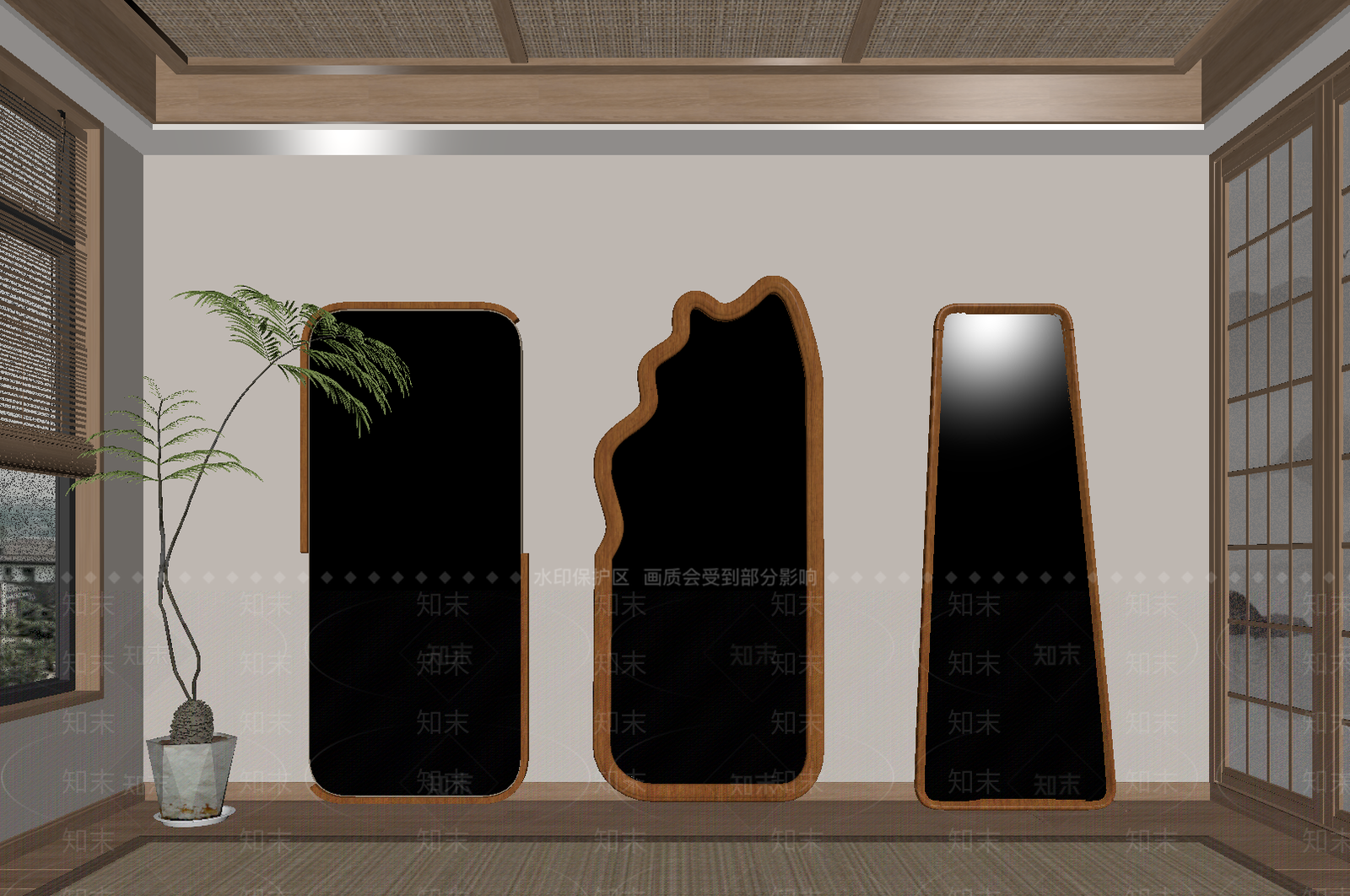 侘寂风全身镜SU模型下载【ID:1150235906】