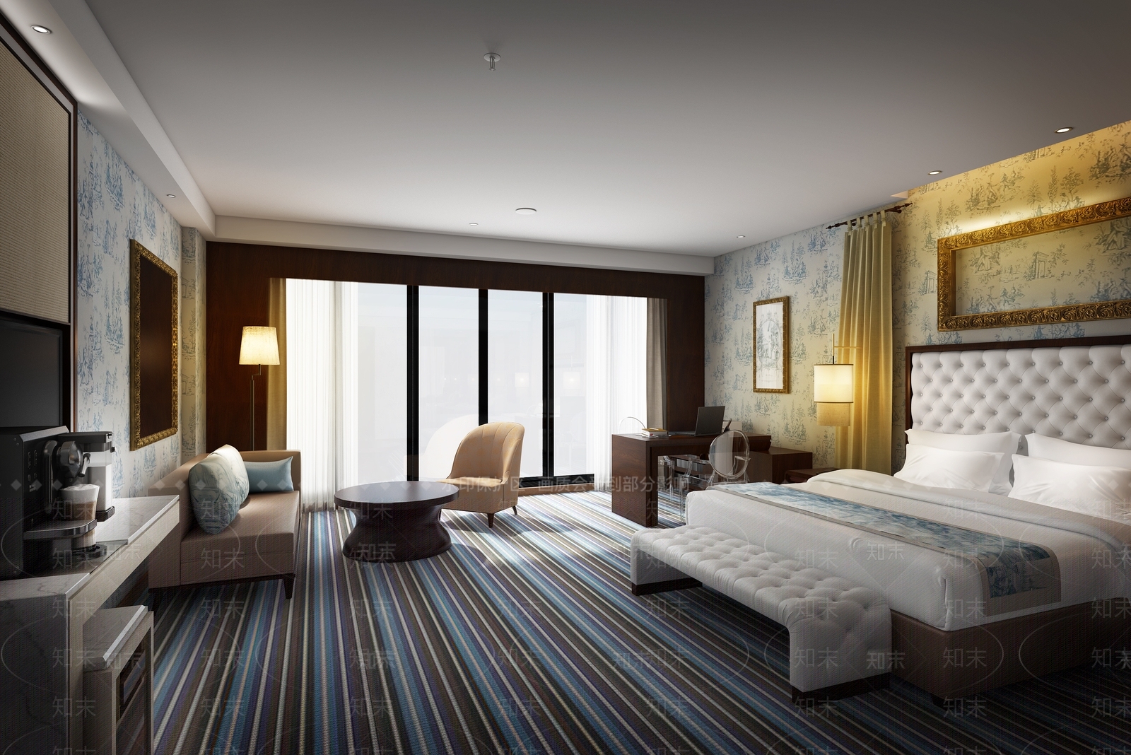 美式田园风酒店客房3D模型下载【ID:1150237425】