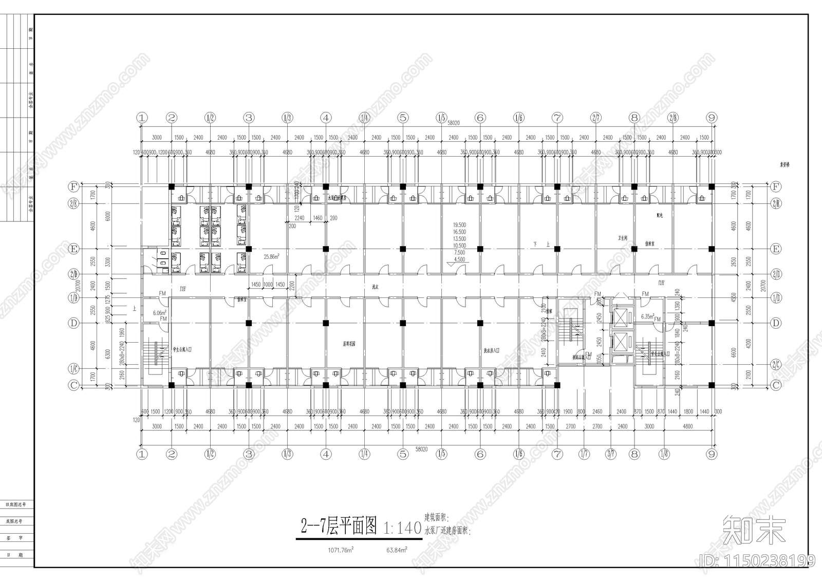 12层学生宿舍方案cad施工图下载【ID:1150238199】