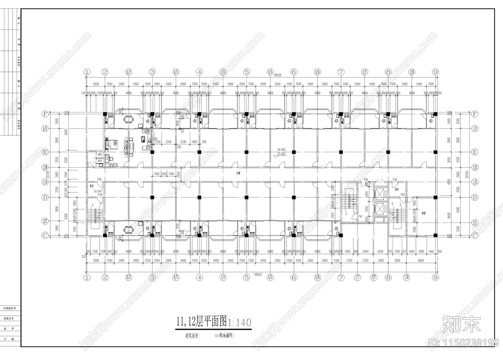 12层学生宿舍方案cad施工图下载【ID:1150238199】