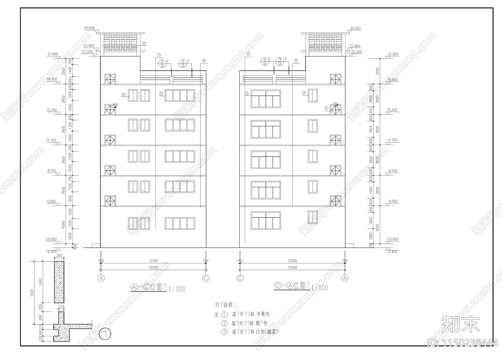 大堡小学教学楼cad施工图下载【ID:1150238444】